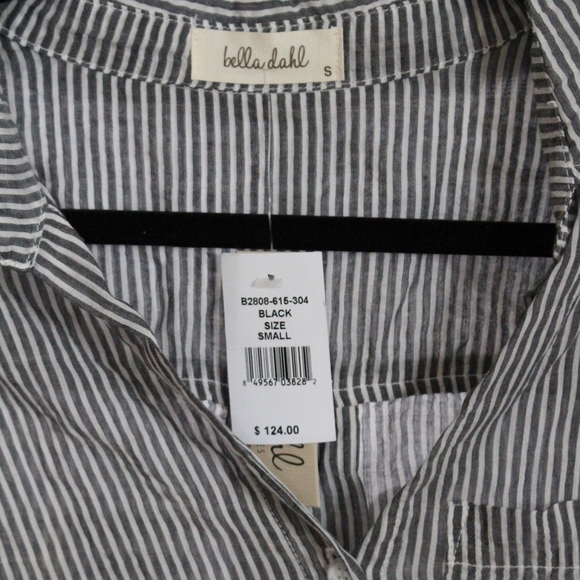 BELLA DAHL Grey&White Striped Pocket Button Down - Picture 4 of 4